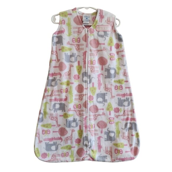Halo Sleep Sack Zoo Animals Pink White Micro-Fleece Zip Wearable Blanket S/0-6M - Picture 1 of 10